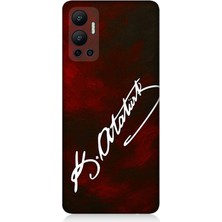 Infinix Hot 12 Uyumlu Atatürk Imzası Kırmızı Fon  Desenli Silikon Kılıf