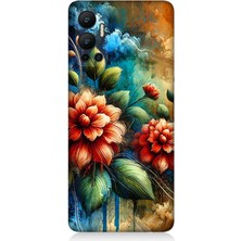 Infinix Hot 12 Uyumlu Kırmızı Çiçek ve Tomurcuklar  Desenli Silikon Kılıf