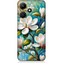 Infinix Hot 30I Uyumlu Işıltılı Beyaz Çiçekler  Desenli Silikon Kılıf