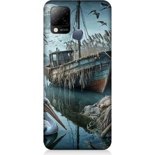 Infinix Hot 10T Uyumlu Ay Işığında Eski Gemi  Desenli Silikon Kılıf