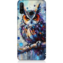 Huawei P30 Lite Uyumlu Renkli Dallar Üzerinde Baykuş  Desenli Silikon Kılıf
