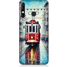 Infinix Hot 8 Uyumlu Yağmurlu Sokakta Kırmızı Tramvay  Desenli Silikon Kılıf