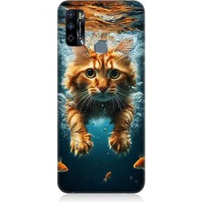 Infinix Hot 9 Uyumlu Suda Yüzen Kedi  Desenli Silikon Kılıf