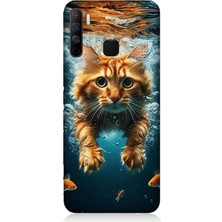Infinix 5s Lite Uyumlu Suda Yüzen Kedi  Desenli Silikon Kılıf