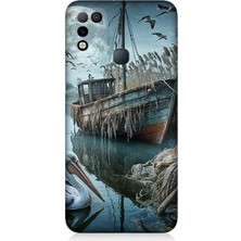 Infinix Hot 10 Play Uyumlu Ay Işığında Eski Gemi  Desenli Silikon Kılıf