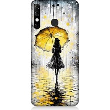 Infinix Hot 8 Uyumlu Yağmurda Sarı Şemsiye Altında  Desenli Silikon Kılıf