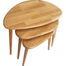 Faw Decor 3'lü Zigon Sehpa %100 Masif Doğal Ahşap Asimetrik Naturel Modern Misafir Yan Sehpa Seti