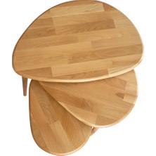 Faw Decor 3'lü Zigon Sehpa %100 Masif Doğal Ahşap Asimetrik Naturel Modern Misafir Yan Sehpa Seti