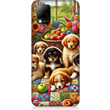 Infinix Hot 10T Uyumlu Çiçek Bahçesinde Yavru Köpekler  Desenli Silikon Kılıf