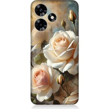 Infinix Hot 30 Uyumlu Krem Beyaz Güllerin Sessizliği  Desenli Silikon Kılıf