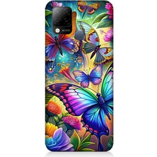 Infinix Hot 10T Uyumlu Çiçekler Arasında Kelebekler  Desenli Silikon Kılıf