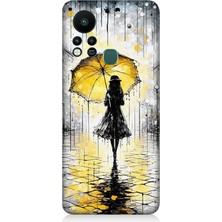 Infinix Hot 11S Uyumlu Yağmurda Sarı Şemsiye Altında  Desenli Silikon Kılıf