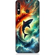 Infinix Hot 8 Uyumlu Ateşle Dans Eden Köpekbalığı  Desenli Silikon Kılıf
