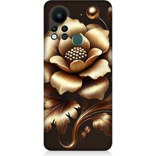 Infinix Hot 11S Uyumlu Altın Işıklı Zarif Çiçek  Desenli Silikon Kılıf