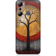 Infinix Hot 20I Uyumlu Sarı Kırmızı Ağaç Gölgesi  Desenli Silikon Kılıf