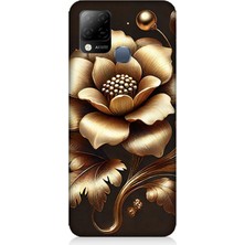 Infinix Hot 10T Uyumlu Altın Işıklı Zarif Çiçek  Desenli Silikon Kılıf