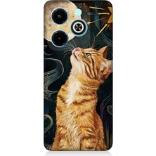 Infinix Hot 40I Uyumlu Aya Bakan Meraklı Kedi  Desenli Silikon Kılıf