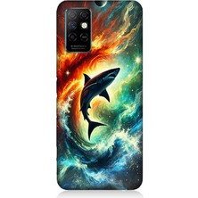Infinix Note 8i Uyumlu Ateşle Dans Eden Köpekbalığı  Desenli Silikon Kılıf