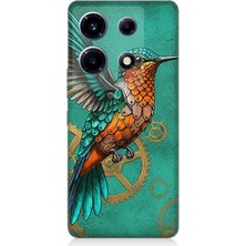 Infinix Note 30 Vip Uyumlu Turkuaz Zeminde Sinek Kuşu  Desenli Silikon Kılıf