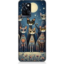 Infinix Note 10 Pro Uyumlu Ay Altında Kedi Ailesi  Desenli Silikon Kılıf