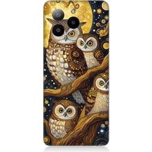Omix X7 Uyumlu Altın Ayda Baykuşlar  Desenli Silikon Kılıf