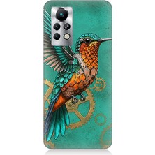 Infinix Note 11 Pro Uyumlu Turkuaz Zeminde Sinek Kuşu  Desenli Silikon Kılıf