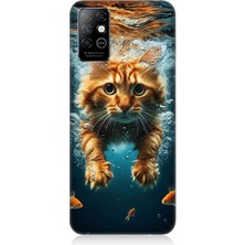 Infinix Note 8 Uyumlu Suda Yüzen Kedi  Desenli Silikon Kılıf