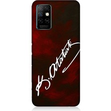 Infinix Note 8i Uyumlu Atatürk Imzası Kırmızı Fon  Desenli Silikon Kılıf