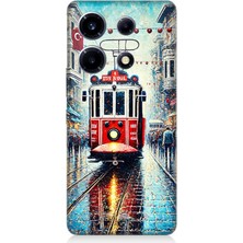 Infinix Note 30 Vip Uyumlu Yağmurlu Sokakta Kırmızı Tramvay  Desenli Silikon Kılıf