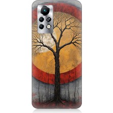 Infinix Note 11 Pro Uyumlu Sarı Kırmızı Ağaç Gölgesi  Desenli Silikon Kılıf