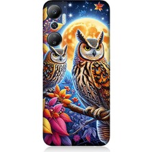 Infinix Hot 20 Uyumlu Dallarda Bilge Baykuşlar  Desenli Silikon Kılıf