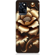 Infinix Note 10 Pro Uyumlu Altın Işıklı Zarif Çiçek  Desenli Silikon Kılıf
