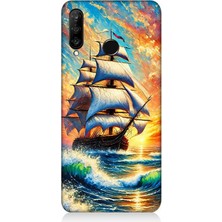 Huawei P30 Lite Uyumlu Fırtınada Yelkenli Gücü  Desenli Silikon Kılıf