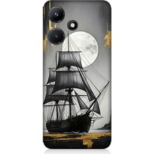 Infinix Hot 30I Uyumlu Dolunayda Yelkenli Gemi  Desenli Silikon Kılıf