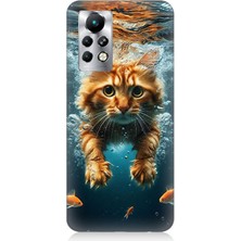 Infinix Note 11 Pro Uyumlu Suda Yüzen Kedi  Desenli Silikon Kılıf
