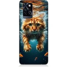 Infinix Note 10 Pro Uyumlu Suda Yüzen Kedi  Desenli Silikon Kılıf
