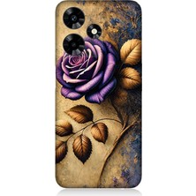 Infinix Hot 30 Uyumlu Kuru Yaprakta Mor Gül  Desenli Silikon Kılıf