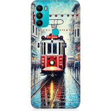 General Mobile Gm 21 Plus Uyumlu Yağmurlu Sokakta Kırmızı Tramvay  Desenli Silikon Kılıf