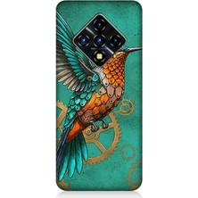 Infinix Zero 8 Uyumlu Turkuaz Zeminde Sinek Kuşu  Desenli Silikon Kılıf