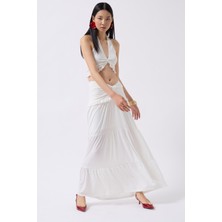 Düğüm Detay Fırfırlı Ekru Crop