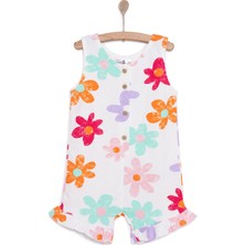 Babyz Kız Bebek Kısa Tulum Vintage Girl Bebe Yaka Reçme Paça Atlet Kol Beyaz