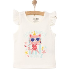 Hellobaby Kız Bebek Basic Tişört Bisiklet Yaka Atlet Kol Ekru
