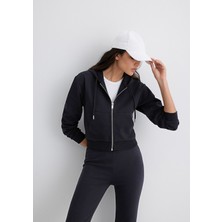 Mavi Kapüşonlu Siyah Interlok Sweatshirt 1S10424-900