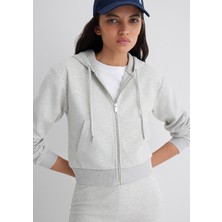 Mavi Kapüşonlu Gri Interlok Sweatshirt 1S10424-88467