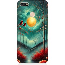 Huawei P9 Lite Mini Uyumlu Ay Işığında Kırmızı Kuşlar  Desenli Silikon Kılıf