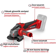 Einhell Akülü Avuç Taşlama TC-AG 18/115 Li-Solo Power X-Change (18 V, 115 mm Disk Çapı, 28 mm Kesme Derinliği, Softstart, Kesme Diski Dahil Değil, Akü dahil değildir) [Enerji Sınıfı A+] - 4431130