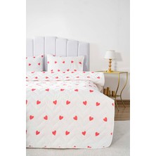 Riva İstanbul Kırmızı Kalpli Çift Kişilik Pamuklu Kapitone Pike & Yatak Örtüsü