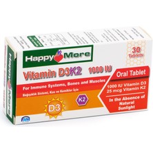 Happymore Vitamin D3 ve Vitamin K2 Içeren 30 Tablet Takviye Edici Gıda