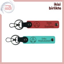 Asker Yolcularken Verilecek Hatıra – Üç Ayyıldızlı, Isme Özel Anahtarlık Takımı, Nar Çiçeği-Turkuaz