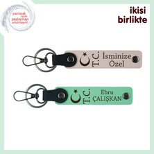 Eşine Milli Temalı Kişisel Armağan – Isim Yazılabilir Ay Yıldız Tc Anahtarlık X2, Pudra-Yeşil